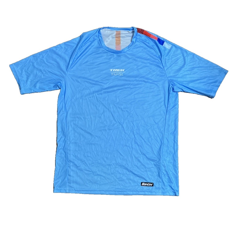 New Santini Shirt Mens L Blue Trek Travel Lite Cycling Pullover Tee S/S
